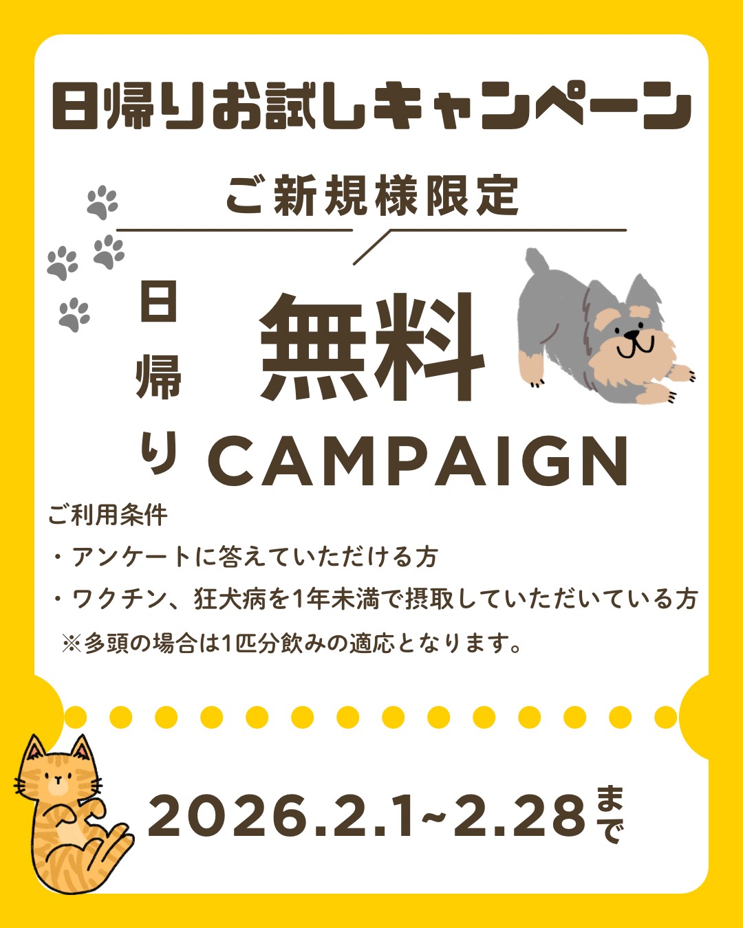 ご新規様限定 日帰りお試しキャンペーン